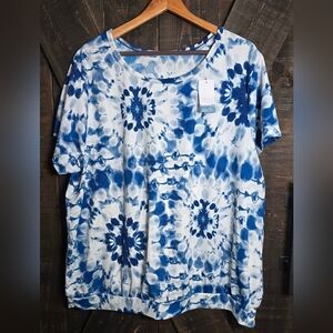 Women's Blue Tie-Dye Short Sleeve Swim Top Size 3X NWT